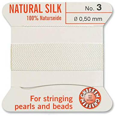 Creative-Beads - Hilo de perlas (seda, 2 m, con aguja, grosor 00) 0,50mm (03) Blanco