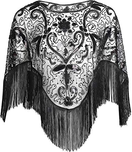EORUBE 1920s Stola Schal Damen Pailletten Umschlagtücher