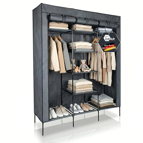 your GEAR Kleiderschrank Grado 150x45x185 cm – Stoffschrank mit 2 Kleiderstangen & 9 Ablagen – Textilschrank XXL Organizer für Schlafzimmer & Kinderzimmer – Faltschrank Garderobe
