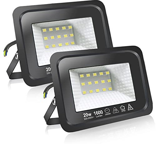 EXTRASTAR Faretti a LED per esterni Potenti luci a LED per esterni IP65, giardino, patio, parco, garage,2 Pezzi (3000K, 20W)