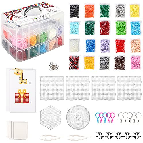 SOKA Iron Beads Kit – 16000pcs with 20 Colors All in One Bead Art and Craft Set Creative Fun DIY Activity Fuse Bead Melting Craft Kit Toy with Storage Box for Kids Children Girls Boys