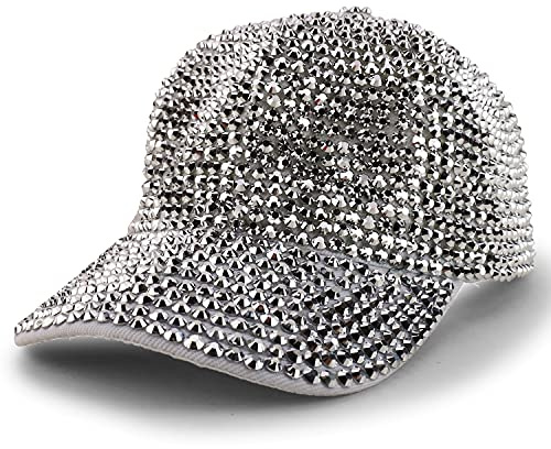 Trendy Apparel Shop Bling Stone Studs Bedazzle Structured Baseball Cap - Silver White