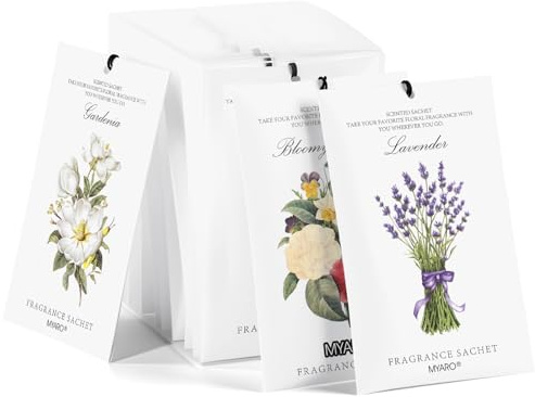 MYARO 12 Packs Scented Sachets for Drawer and Closet, Long-Lasting Potpourri Bags Closet Air Freshener Home Fragrance Sachet 3 Scents Options- Lavender, Bloomy Flower, Gardenia