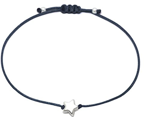 Selfmade Jewelry Armband Damen Silber Stern Handgemachtes Armkettchen mit Sternchen Größenverstellbar Inkl. Geschenk-Verpackung (Silber - Dunkelblau)