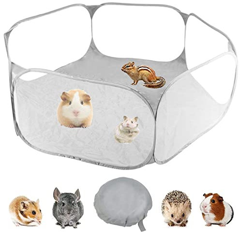 Kleintiere Laufstall Faltbar Kleintier Zelt Hamster Freilaufgehege Kleintierkäfigzelt Faltbarer Atmungsaktiver Laufstall für Meerschweinchen Kaninchen Hamster Chinchillas Igel(Grau)