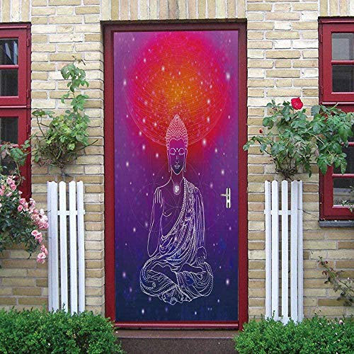 GSKBDQ Türtapete Buddha-Statue Buddha-Statue Lila Rot Selbstklebend Türposter 3D Türaufkleber Fototapete 3D Effekt Türfolie Wandtattoo Wandbild 90X200Cm Diy Wohnzimmer Schlafzimmer Büro Wohnkultur De