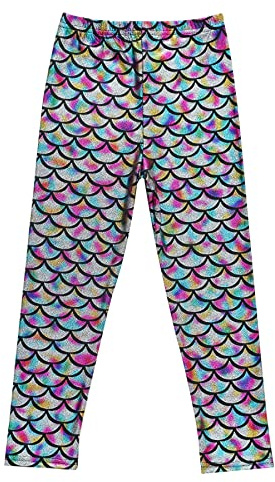 Happy Cherry Mädchen Fischschuppen Leggings Kinder Glänzend Meerjungfrau Leggings Elastisch Metallic Leggings für Yoga Sport Gymnastik
