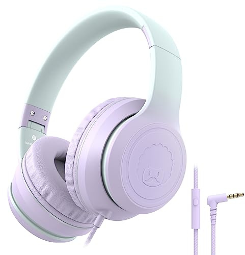 Rockpapa L22 Kids Headphones Wired for Kids Teens, Over Ear Headphone with Microphone, Adjustable Headband, Foldable, Wired Headphones for Phones,Tablets,PC,TV (Purple)