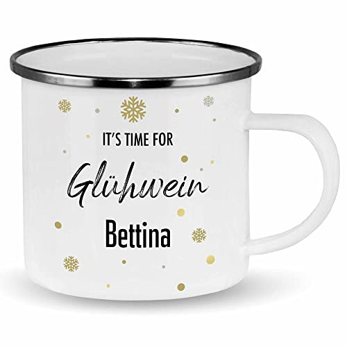 wowshirt Emallie Tasse Glühwein personalisiert mit Namen It's time for Glühwein Wunschname, Farbe:White Metal