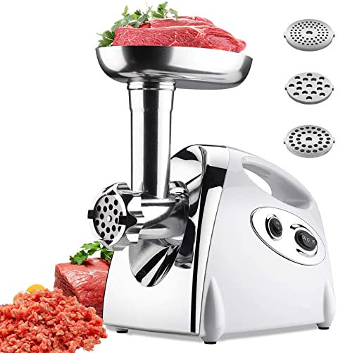 Samnuerly Picadora de Carne y embutidora de Salchichas de Alta Resistencia, 1,5-2 kg por Minuto, 110 V/220 V, para Bloqueo de Alimentos, para el hogar/Comercial, Blanco (Blanco)