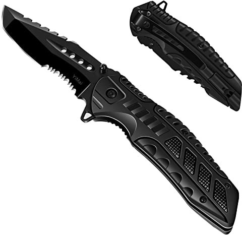 Yimai Klappmesser, EDC Messer Outdoor & Survival, Taschenmesser für Camping, Angeln (Schwarz 1, 440C Stahl, ABS)