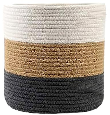 YDQUANI Cesta de Cuerda de algodón Tejida para macetas, maceteros de Interior, Cesta de Almacenamiento de Yute Plegable, 25 x 25 cm, decoración Moderna, cesto para la Colada del hogar