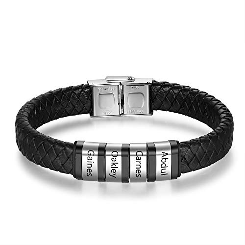 Glooraca Personalisierte Herren Name Armbänder benutzerdefinierte Geflecht Lederarmband mit 1-8 Namen eingraviert benutzerdefinierte Namen Armband für Vater Ehemann Geschenke