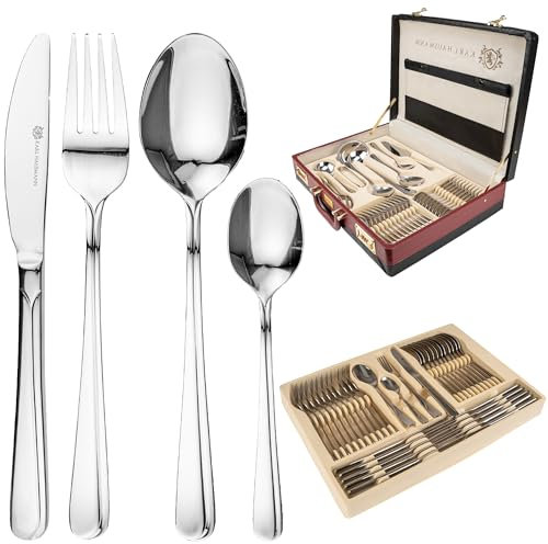KARL HAUSMANN Besteck Set 12 personen - 72-teilig - Essbesteck Spülmaschinenfest Rostfrei - BesteckSet aus Edelstahl - Schwarz Koffer - Cutlery set 12 People - Silverware Set - Bestecksets