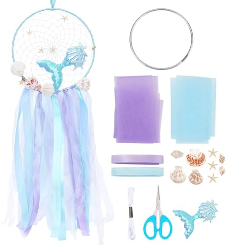 INFUNLY 6 Sets Meerjungfrau-Traumfänger DIY-Traumfänger-Herstellungsset Ozean-Thema Traumfänger Anleitung Enthalten Blaues Traumfänger-Set Für Schlafzimmer Wanddekoration Kinderzimmer Zum Aufhängen