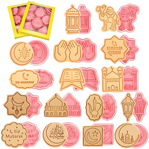 Cabilock 16stücke Eid Plätzchen Ausstecher Und Stempel Ramadan Kekse Formen Lebensmittelechte Cookie Stempel Für Kreatives Backen Vielfältige Anwendungen Für Feste Und Feiern