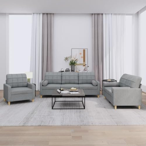ShGaxin 3-TLG. Sofagarnitur mit Kissen Hellgrau Stoff, Sofa Mit Relaxfunktion, Couchgarnitur, Wohnzimmer Sofa, Couch, Sofa Set 3201258