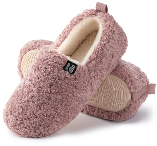 RockDove Women's Faux Shearling Closed Back Slipper with Memory Foam, Size 9 US Women, Cameo Pink