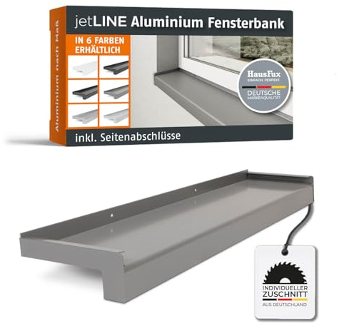 HausFux jetLINE Aluminium Fensterbank außen - nach Maß inkl. Putzabschluss, Klinkerabschluss oder Alu-Gleitabschluss - individueller Zuschnitt - bis 3 m (Graualuminium, T x L | 5 x 50 cm)