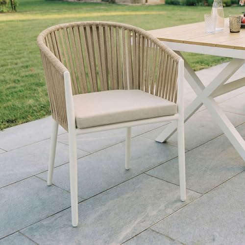 IDIMEX Gartenstühle ISOLA 6er Set, weiß/beige - Outdoor-Stuhl mit pulverbeschichtetem Aluminiumgestell, Rope Bespannung. Wasserabweisende, strapazierfähige Polster