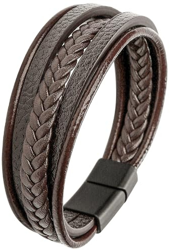 Mochity Armband Herren 21cm, Lederarmband Herren Schwarz Braun Blau, Herrenarmband Armbänder Für Herren Papa. Jungen, Leder Armband Herr Männer Geschenke Schmuck Herren (H)
