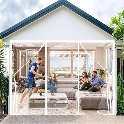 ZHZFSH Fly Screens for Doors Reinforced Polyester Double Door Screen Curtain for Sliding Door French Door Keep Fly Bug Out Heavy Duty Bug Mesh Curtain Lets Fresh Air in,White-B, 120x190cm
