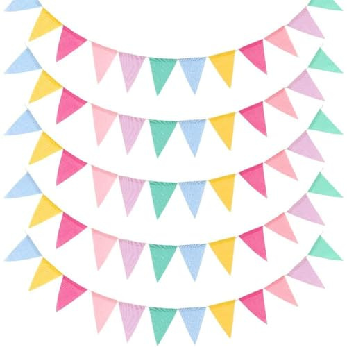 5er Set Wimpelkette Outdoor, Bunte Wimpel, 4 m Girlande, Wetterfeste Party Deko für Geburtstag, Gartenparty, Einschulung, Festival & Schützenfest (Regenbogenfarben)