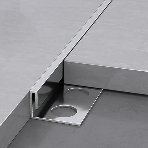 übergangsprofil 2,44m Lange Schwellenleiste für Boden und Fliesenanschluss, Extra Schmale Übergangsleiste mit Loch, L-förmige Bodenfugen-Abdeckleisten für Türöffnungen/Schlafzimmer(Silver)