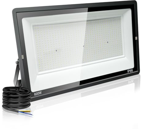Jefedana 600W led Strahler Außen, 60000LM Superhell LED Außenstrahler, 6500K Kaltweiß LED Scheinwerfer Außenlampen IP66 Wasserdicht Aussenlampe für Garten, Innenhöfe, Garage, Hotel, Sportplatz, Türen