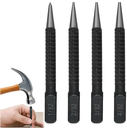 Nail Punch, Centre Punch Set, Positioning Punch Set, Center Punch, Nail Punch Set for Positioning Center Marking, 4PCS Drilling Holes for Breaker Puncher 1/32, 2/32, 3/32, 4/32 (Black)