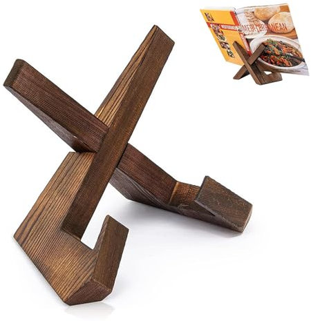 Kochbuchhalter, Tellerständer zur Aufsteller Bücherständer Holz Buchhalter Bildständer Rezepthalter Halterung zum Lesen für Küche iPad Tablet Ständer Vintage Deko