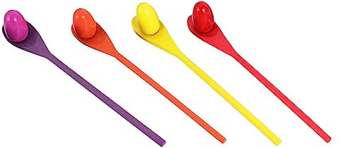 Toyvian Wooden Balance Spoon Race Game Set for Children, Mixed Colors, 4 Spoons and 4 Balls, Outdoor Relay Race Toy for Party and Lawn Games