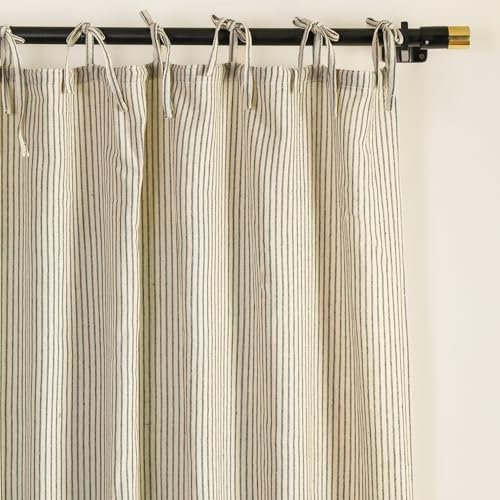 THE ART BOX Gauze Striped Curtains, Boho Linen Gauze Tie Top Hanging Curtains Light Filtering Door Window Treatment 2 Panel Drapes for Living Room Home Décor Green (72x42 Each Panel)