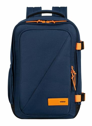 American Tourister Take2Cabin - Borsa da cabina Ryanair 25 x 20 x 40 cm, 24 L, 0,50 kg, bagaglio a mano, zaino aereo S sottosella, blu/arancione (blu scuro/arancione radioso)