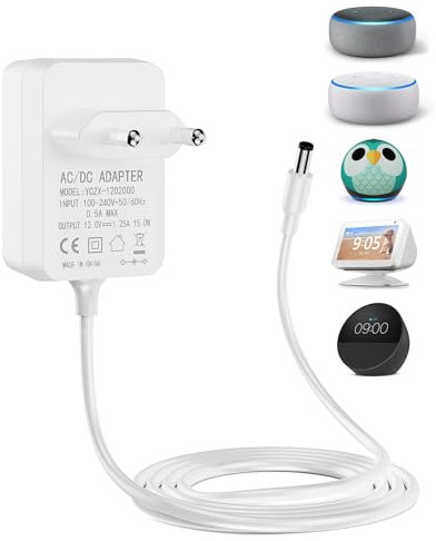 Sanicata Alimentatore di corrente da 15 W per Echo Dot (3ª/4ª gen.) Echo Dot con orologio Echo Dot Kids Edition (3ª/4ª gen) Echo Show 5 (1ª/2ª gen.) Echo Spot e Fire TV Cube Caricatore Caricabatterie