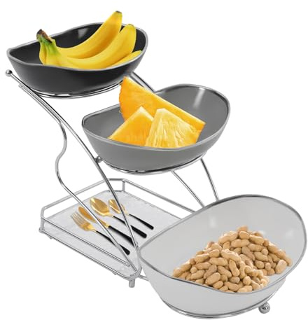 Tyvotrend 3-Tier Serving Bowl Stand Set, Ceramic Food Trays with Display Metal Holder, Tiered Bowls Server Platters, for Snack Cake Fruit Cookies, Party Supplies, Dessert Presentation