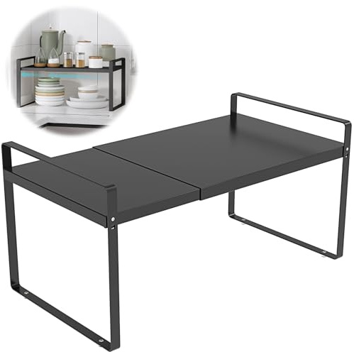 KOMOHOM Expandable Cabinet Shelf Organizer Rack，Kitchen Cabinet Shelves 11 Inch Deep，Adjustable Storage Shelves，Pantry Shelf(1 Pack)