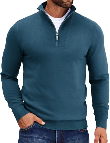COOFANDY Men's Quarter Zip Jumper Turtleneck Sweater Long Sleeve Knitted Pullover Winter High Neck 1/4 Zip Top