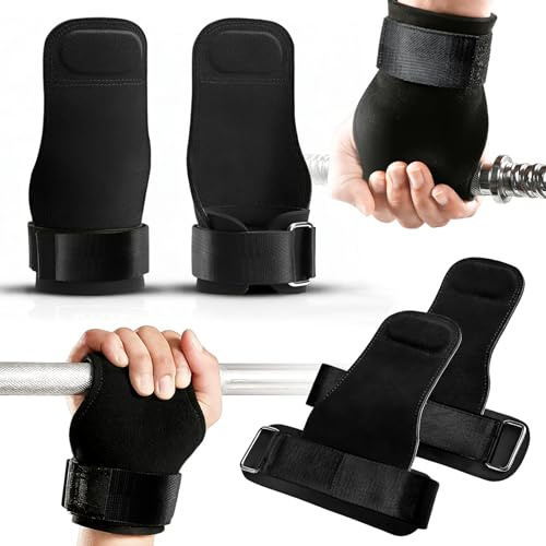 Zughilfen Krafttraining Leder, Fast Grip Zughilfen Gym, Griffhilfen Kraftsport für Bodybuilding, Kreuzheben, Rudern, Rutschfeste Lifting Straps mit Handgelenkbandage & Polsterung für Frauen und Männer
