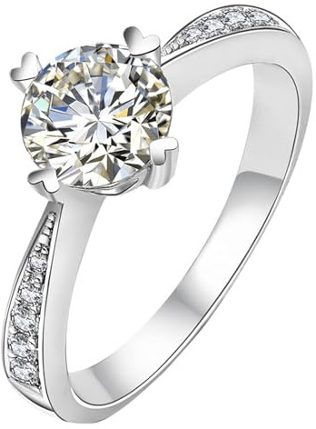 KnSam 18K Weißgold Trauringe, Partnerringe Herz mit Moissanit, Au750 Gold Freundschaftsringe Echt-Gold, Silber, 54 (17.2)