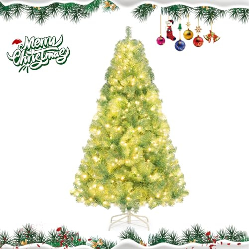 RELAX4LIFE Árbol de Navidad con 250/550 Luces LED, 8 Modos de Iluminación, 688/1300 Ramas y Soporte Metálico Plegable, Árbol de Navidad con Luces Incorporadas para Hogar (180cm,Verde Frutal)