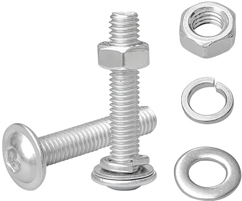 10 Sets of Stainless Steel Nut and Bolt Combination Kit – Hex Socket Cap Bolts with Nuts and Washers (M6 × 30mm)