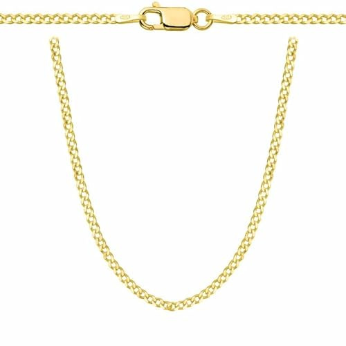 Collar de oro para hombre de Zelya, cadena de tipo Panzer, plata dorada 925/585, collar clásico, ancho de 0,2 mm, unisex para hombre y mujer, caja con grabado para un regalo personalizado, 55 cm