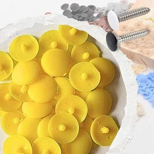 100 PCS Yellow Plastic Pozi Screw Cover Caps – Pozi Push Fit Screw Covers for Furniture, Cabinet, Cupboard, Boats, Flat Sheets, Yatches, Caravan & Wardrobe Fixings – Durable & Neat Finish