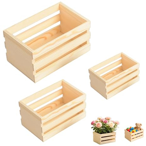 LCFVOFU 3 Stück Holzkiste Klein, Vielseitig Holzkiste Ohne Deckel, 3 Größen Creative Geschenkkorb für Blumenkorb, Aufbewahrungskorb, Obstkisten, Geschenkkorb