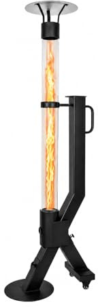 WARMATEK® Patio + Premium Pelletspis för terrass 5000 W – Skandinavisk pelletskaminovn utomhus utan el & gas, med hög glasflamma, 2,8 kg pelletsbehållare, för trädgård balkong veranda
