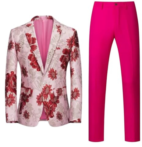 MUFURONG herr enfärgad 2-delad business casual kostym slim fit 1-knapp fallande
