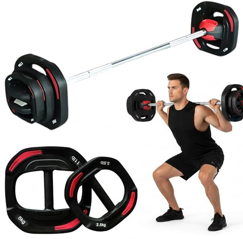 Xtreme Fitness Body Pump Barbell Set, Komplettes Langhantelset mit Langhantelstange und Gummi-Scheiben, Enthält 2x 5 kg, 2x 2,5 kg, 2x 1 kg, Robustes Langhantel Set für Home Gym und Studio