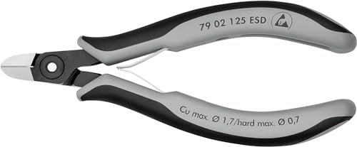 Knipex Pince coupante de côté de précision pour l’électronique ESD brunie, avec gaines bi-matière 125 mm (carte LS/blister) 79 02 125 ESDSB