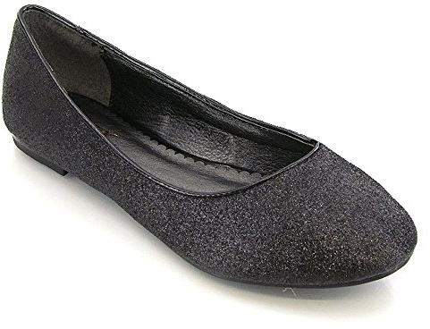 ESSEX GLAM New Womens Flat Slip ON Pumps Ladies Glitter Ballet Round Toe Ballerina Dolly Bridal Shoes Size (UK 8 EU 41, Black Suede)
